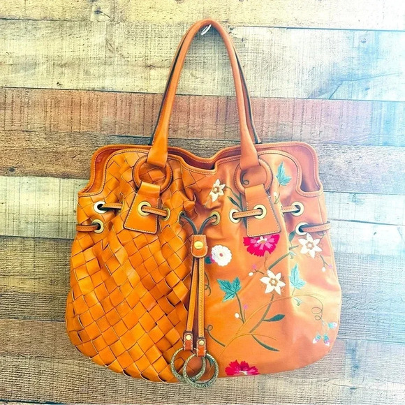 Luana Floral Embroidered Italian Leather Tote - Picture 1 of 13